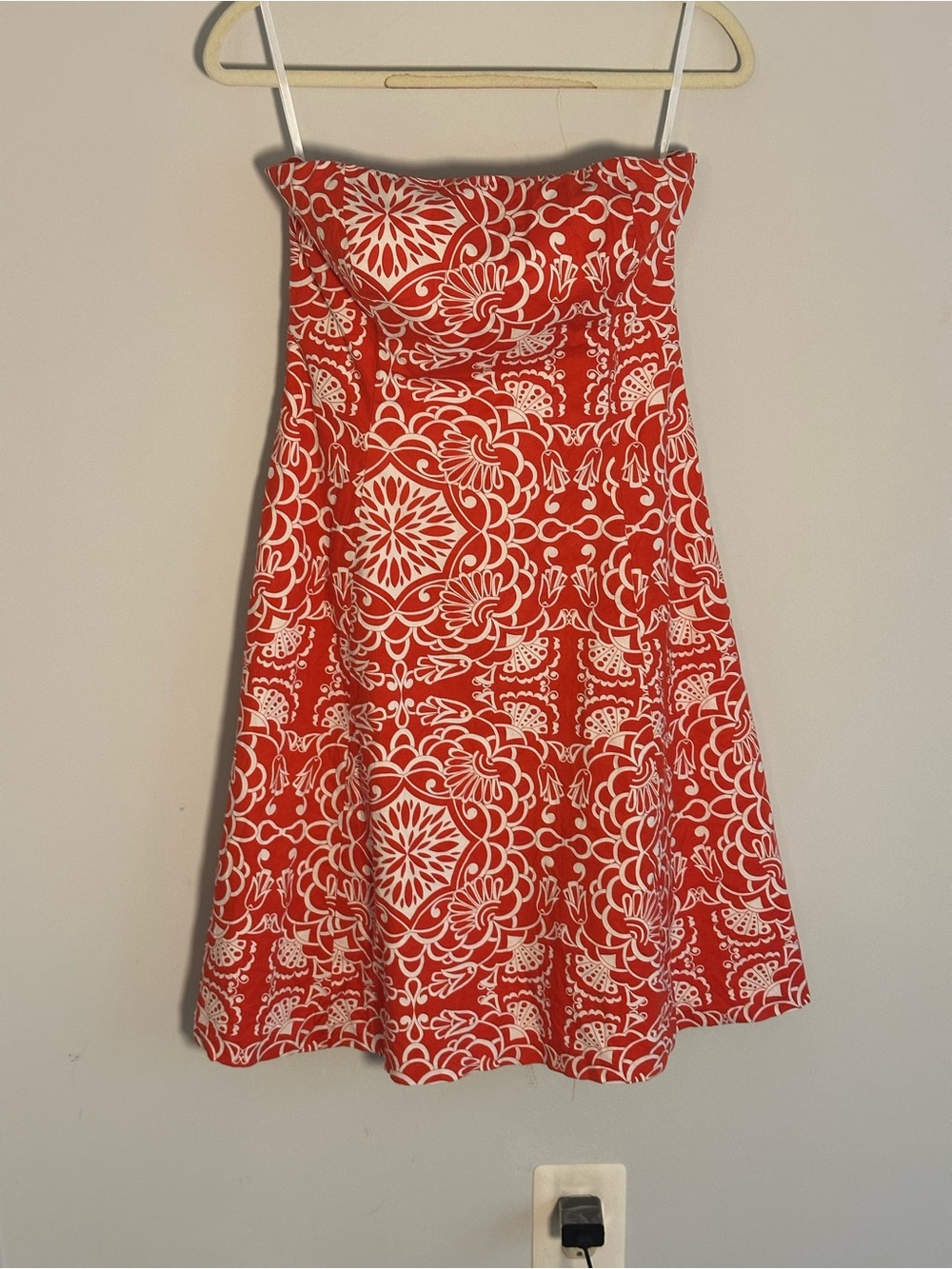 Shoshanna Red and White Strapless A-Line Dress